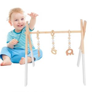 Portique D'&Eacute;veil B&eacute;b&eacute; Bois, Portique D'activit&eacute; En Bois, Arche Eveil Bebe Pliable Pour Nouveaun&eacute;s, Conception Des Suspensions, Facile &Agrave; Installer Et &Agrave; Plier (hupengfeI, neuf)