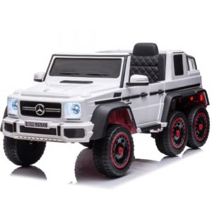 FINOOS Voiture v&eacute;hicule &eacute;lectrique Enfant Mercedes G63 6X6 AMG 12V, 4X45W, Si&egrave;ge Cuir, Roues Gomme, avec t&eacute;l&eacute;commande (Blanc) (S.N. Commerce B.V., neuf)