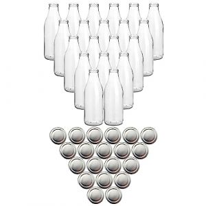 gouveo Lot de 20 bouteilles de jus 1000 ml avec bouchon à vis argenté – Grande bouteille en verre 1 litre avec bouchon TO48 – Bouteille vide à remplir (SF1000S) (flaschendiscount, neuf)