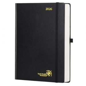 POPRUN Agenda 2026 Journalier A4 Grand Format 30,5 x 21,5 cm - Couverture Rigide, 1 Page par Jour, D'Jan 2026 à Déc 2026-12 Mois, Avec signet à 2 rubans, Papier 80 g/m², Noir (Time Works Wonders, neuf)