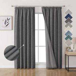 Joydeco 100% Rideau Occultant Thermique en Lin avec Galon Fronceur 140x225 cm 2 Pi&egrave;ces, Rideau Isolant Thermique Anti Froid et Chaleur &agrave; Passe Tringle pour D&eacute;coration de Porte Fen&ecirc;tre (joydeco, neuf)