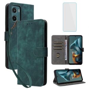 IUQXU Coque pour Motorola E15/Motorola G05 avec Verre Tremp&eacute; &Eacute;tuis &agrave; Rabat et Folios [Blocage RFID] Antichoc Porte-Cartes Etui Portefeuille Cuir pour Motorola E 15 G 05 Moto G o5 MotoGo5 Vert (IUQXU, neuf)