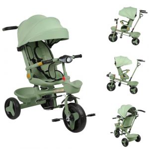 OHMG Tricycle b&eacute;b&eacute; &eacute;volutif,4 en 1 V&eacute;lo de Marche v&eacute;lo pour Enfants,Draisienne &Eacute;volutif,Si&egrave;ge r&eacute;versible,Trike Bebe,Velo Poussette Bebe &Eacute;volutif,Auvent Rabattable et P&eacute;dales Amovibles (A-Vert) (jusiZL, neuf)
