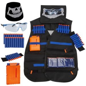 Gilet Tactique Enfants Trousse Veste de Rangement Compatibles pour Nerf Guns Strike Elite Series, avec Chargeurs Fl&eacute;chettes, 20pcs Fl&eacute;chettes, Masque Facial, Bande Poignet, Lunettes (AMPHOLY VORTEXA S.R.L., neuf)