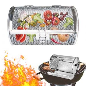 ENCOMAG Panier à barbecue rond en acier inoxydable pour mini-four, barbecue à rôtir, panier pour tournebroche, pour extérieur, camping, pique-nique, 14 x 14 x 25 cm (ENCOMAG, neuf)