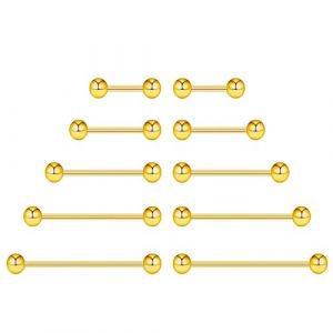 NewkeepsR 5 paires 0.8mm acier plaqué or fileté extérieurement anneau de langue mamelon Barbell Bar corps Piercing 6mm 8mm 10mm 12mm (NewkeepsR piercing, neuf)