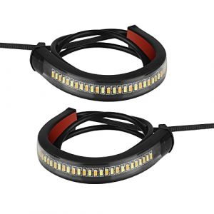 Baceyong 2pcs 12V Moto Streamer Ambre LED Fourche Avant Clignotant Bande Lumineuse Barre Lumineuse, Feux Directionnels Imperm&eacute;ables Clignotants Feux Diurnes (Baceyong, neuf)