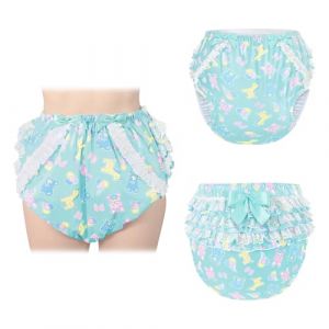 LittleForBig Couverture de couche pour adulte - Soyeux - Lavable - R&eacute;utilisable - Imperm&eacute;able - N&oelig;ud en dentelle fronc&eacute;e - Joli motif de parade de b&eacute;b&eacute;, vert, XXL (Littleforbig, neuf)