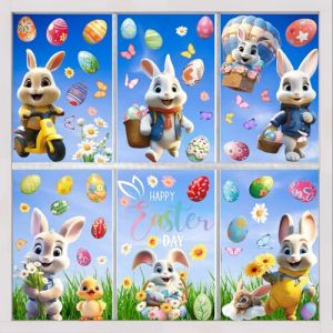AhfuLife 9 Pi&egrave;ces Stickers de Fen&ecirc;tre de Paques, D&eacute;corations de P&acirc;ques, Stickers Oeufs de Paques, Autocollants Lapin De P&acirc;ques, Autocollants en Verre Pour le Jour de P&acirc;ques (Style 6) (echoapple, neuf)