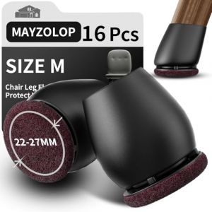 16 Pièces Protection Pied de Chaise, Diamètre 22-27 mm, Patin de Chaise avec Feutre Épaissi, Noir Tampons Élastiques, Adaptables aux Chaises, Canapés, Tables – Protège Sols et Réduit Le Bruit (MAYZOLOP-FR, neuf)