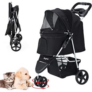 Nastarki Poussette Chien, Poussette pour Chien Pliable Poussette Chien Tout Terrain pour Animaux de Compagnie Adapt&eacute; Aux Petits Chiens et Chats de Moins de 15 kg (Noir) (lechushangmaobaihuo, neuf)