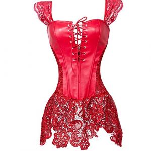 Jutrisujo corset femme sexy cuir jupe corset steampunk bustier gothique grande taille robe ensemble burlesque érotique halloween Rouge L (jutrisujo Unique, neuf)