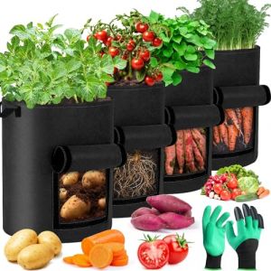 ZLPBAO Lot de 4 Sac de de Pommes de Terre Non tiss&eacute; de 10 gallons avec Poign&eacute;es et Gants， Sacs &agrave; Plantes de Tomate Grande Capacit&eacute; &Oslash;35cm et Hauteur 40cm Pots pour Plantes, Fleurs, Carottes Douces (BEST COMMERCE S.R.L., neuf)