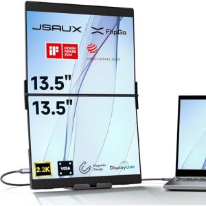 JSAUX FlipGo Pro 13.5" Extension Triple d’Écran pour Ordinateur Portable, 2.2K Double Moniteur Portable pour PC avec Design Magnétique, DisplayLink, HiDPI, Compatible avec Windows/Linux/macOS (JS Digital FR, neuf)