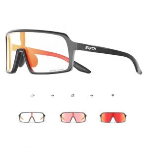 SCVCN Lunette de Cyclisme Photochromique Homme Femme Lunette V&eacute;lo Route TR90 Cadre Lunette VTT Transparente Lunette Cycliste Anti-UV400 Lunette de Soleil Sport Running Conduite Course Rouge (Scvcn sport store, neuf)