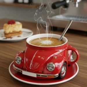 SAELELY Tasse à café en forme de coccinelle, tasse à café en forme de voiture, tasse à café en céramique faite à la main en forme de voiture, tasse à café mignonne en forme de coccinelle en céramique (hefeiousipeishangmaoyouxiangongsi, neuf)