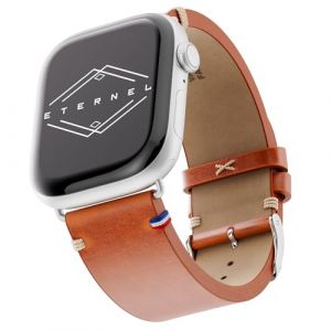 Eternel - Logan Vintage Bracelet mythique - Compatible toutes Apple Watch - 45/46mm - Fait main en France - Tannage v&eacute;g&eacute;tal - Miel - Adaptateurs aluminium argent (&Eacute;ternel bracelets, neuf)