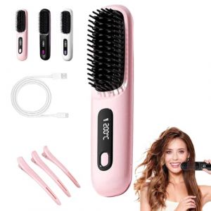 Naelyah Brosse Chauffante Go Brosse Pro - Brosse Lissante Portable Sans Fil 3 Temp&eacute;ratures Ajustables 20s Chauffage Rapide, Id&eacute;ale pour D&eacute;m&ecirc;ler, Lisser & Coiffer Cheveux (Rose) (Vendeur professionnel-FR, neuf)
