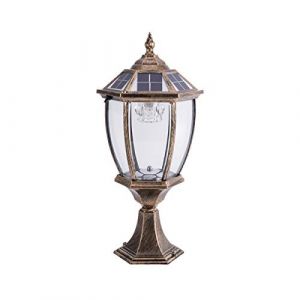 ACMHNC Vintage Lampadaire De Jardin Solaire, IP54 Lampe De Jardin Borne Solaire Lampe Pilier Exterieur Classique Retro Lampe De Chemin Aluminium Pour All&eacute;e Patio, 2200Mah, 3000K/6000K,Laiton (Global Kang Trading, neuf)
