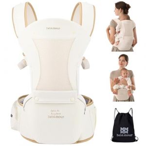 Bebear Porte bébé,Bebamour Porte bébé Ergonomique avec Siège à Hanche/Pur Coton Léger et Respirant/Multiposition, Baby Carrier for 0-36Months(Cotton Beige) (BEBAMOUR, neuf)