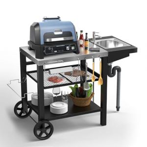 GFTIME Chariot de barbecue 107 x 63 x 81 cm, barbecue avec évier pour ninja woodfire pour fours à pizza, chariot de barbecue d'extérieur résistant aux intempéries pour fours à pizza, pour Weber Q1000 (GFTIME Direct, neuf)