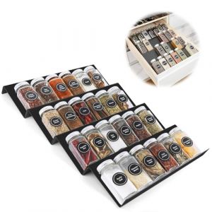 Étagère à Épices pour Tiroirs 4 pièces Extensible de 33cm à 66cm Rangement Epices Cuisine Organisateur Tiroir Range Epice Support Epices Cuisine pour Pots d'Épices organisation (KattShop, neuf)