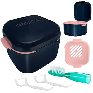 DIDATOOL Cadeau Femme, Boîte à Dentier, Etui pour Dentier avec Couvercle, Étui pour Prothèses Dentaires avec Panier de Rinçage Amovible et Brosse à Dents au Doigt (Bleu nuit) (DIDATOOL, neuf)