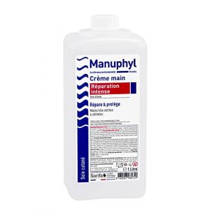 SORIFA - Manuphyl Réparation Intense – Mains très sèches et abîmées - Peu grasse, légèrement parfumée, enrichie en glycérine et protéines de blé – Flacon 1L (DERMACARE-PRO, neuf)
