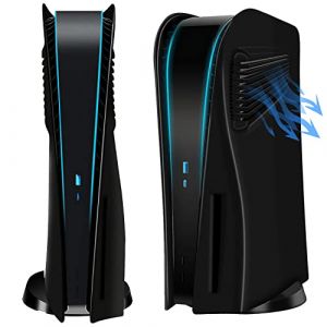 Fa&ccedil;ade noire mate PS5 avec grilles d'a&eacute;ration incurv&eacute;es de rechange pour Playstation 5 Disc Edition (ElitePlay, neuf)