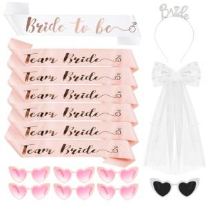 Kit Evjf Accessoire, 7 Lunettes Coeur + 1 Echarpe Bride to be + 6 &Eacute;charpes Team Bride + 1 Voile Future Mari&eacute;e + 1 Serre Tete Evjf, D&eacute;guisement pour Enterrement de vie de Jeune Fille (WEIMEIYING, neuf)
