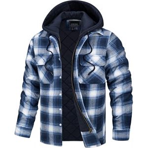 TACVASEN Veste de B&ucirc;cheron Chemises a Carreaux Hommes Veste de Travail Rembourr&eacute;e Chemise en Flanelle a Capuche Bleu Blanc,S (TACVASEN-EU, neuf)