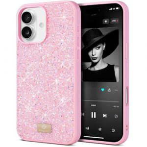BEZ® Coque pour iPhone 17 Paillette, Coque Compatible avec iPhone 17 Glitter Series de Etuis avec Bling & Co., Étui en Diamant Etincelant et à Cristal Bling, Flamant Rose (TheBlingZ., neuf)