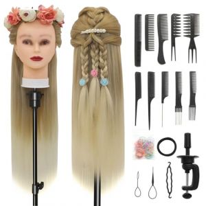 Tete a Coiffer, 28 inch 100% de Cheveux Synthétiques Têtes d'exercice Tête À Coiffer Coiffure Cosmétologie tete a coiffer professionnelle Poupée avec Support + Ensemble de Tresse (27-613) (Guangzhouxinfeifazhipinmaoyiyouxiangongsi, neuf)