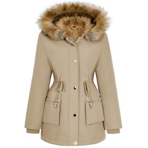 Lonya Manteau Femme Hiver Parka - Veste Polaire Imperm&eacute;ables Manteau &agrave; Capuche Zipp&eacute; Chaud Blouson Doublure en Peluche Fausse Fourrure Parka Jacket Hooded Outercoat avec Poches, Kaki, S (YSPEU, neuf)