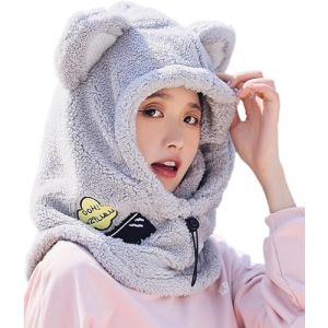ThiCc Capuche Sherpa pour femme &ndash; Chapeau mignon avec oreilles d'ours lapin chat en peluche chauffe-oreilles casque d'hiver &eacute;quitation ski bonnet polaire coupe-vent cagoule pour temps froid capuche (WFB 22, neuf)