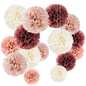 YBwanli 20pcs Pompon Papier de Soie en 4 couleurs，Pompon Papier Soie，suspension boule,fleur papier decoration，papier crepon,Decoration Bapteme Fille,Devenez Une d&eacute;coration Belle et Romantique (YBwanli, neuf)