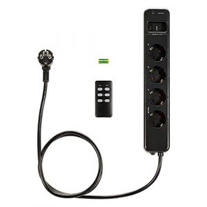Navaris Multiprise avec télécommande - Bloc alimentation 4 prises (type F) avec 2x port usb-a 1x port usb-c - Prise multiple câble 1,5 m (SX-Commerce, neuf)