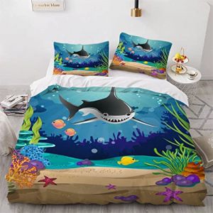 VASENA Housse de Couette 140x200 Enfant Dauphin Corail Parure de Lit 1 Personne Microfibre Housse de Couette Poisson Mignon 3D Imprimé Literie Set 3 Pièces avec Fermeture Éclair (SYHMY, neuf)