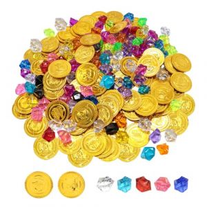 YZROHYI 200 Pièce de Trésor Pirate Enfant,Fausse Piece D Or Décoration,Piece en Chocolat Pirate,Pierres Précieuses de Pirates,Jouets Le Trésor de Chasse Avec 100 Pièces D'Or et 100 Précieuses (Jonasvivi Kft., neuf)