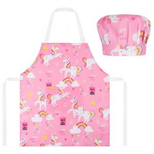 ABOHU Tablier de Cuisine Enfant avec Toque,Tablier de Cuisine R&eacute;glable avec Poches,Tablier Enfant Ecole Filles ou Gar&ccedil;ons pour Cuisson Peinture Artisanat Jardinage (Poyurs, neuf)