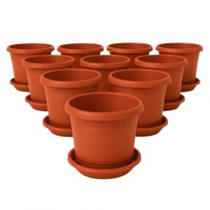 2friends Lot de 8 pots de fleurs élégants de grande taille en terre cuite : pot de 30 cm de qualité supérieure avec soucoupe – Pot de fleurs allemand grand pour toutes les conditions météorologiques (2friends GmbH, neuf)