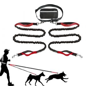 Upliftjoys Laisse pour chien mains libres avec pochette &agrave; fermeture &eacute;clair, coutures r&eacute;fl&eacute;chissantes, taille r&eacute;glable, double poign&eacute;es rembourr&eacute;es pour la course, la marche et la randonn&eacute;e (rouge (shop-Bs-service, neuf)