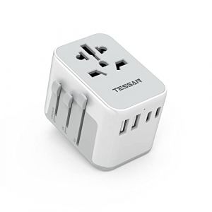 TESSAN Adaptateur Prise Universelle, Adaptateur Universel de Voyage avec 2 USB et 2 USB C, Adaptateur Universel France vers USA UK Allemagne Australie Chine Japon, Adaptateur Prise vers France (Tspower, neuf)