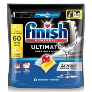 Finish POWERBALL Ultimate Quantum Shine Pastilles Lave-Vaisselle Citron, Imbattable contre les taches tenaces - 60 Capsules (agdmaster, neuf)