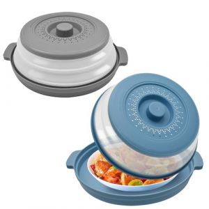 Yiomxhi 2 Pièces Couvercle pour Micro Onde avec Plateau, 2 en 1 Pliable Cloche Micro Onde Alimentaire Prévention Eclaboussures, Passoire Cuisine pour Fruits et Légume, Gris & Bleu (Jianshen-eu, neuf)