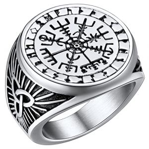 FaithHeart Chevalière Bague Homme Vegvisir Celte Taille 54 Chevalière Viking Runique Nordique Acier Inoxydable (FaithHeart Jewellery, neuf)