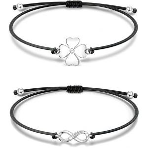 HSAJS 2 Paires Bracelet pour Femmes Fille, Bracelets Infini et Porte Bonheur Bracelet Bijoux Fait Main Bracelet Cordon Tress&eacute; R&eacute;glable Cadeau Chanceux pour Femme Filles (Noir) (AIOMASS UYREJH LIMITED, neuf)