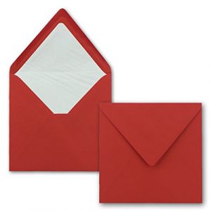Lot de 250 enveloppes carrées, 16 x 16 cm, rouge rose, avec doublure en soie blanche, sans fenêtre et à collage humide, pour cartes d'invitation au mariage et anniversaire (GUSTAV NEUSER GmbH, neuf)