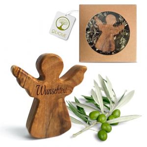 OLIQUE Ange Gardien en Bois d'Olivier - Figurine Artisanale Faite Main Idéale comme Cadeau pour Naissance, Baptême, Communion et Confirmation (Avec Gravure) (Vendix-Shop, neuf)
