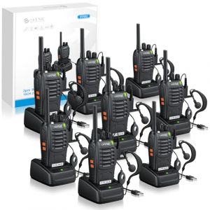 eSynic 8pcs Talkie Walkie Longue Port&eacute;e avec Casque Talkie-walkie Professionnel 16 Canaux 1500mAh avec Chargeur USB Supporte VOX pour la Survie dans Le Domaine du Cyclisme (GGY FR, neuf)
